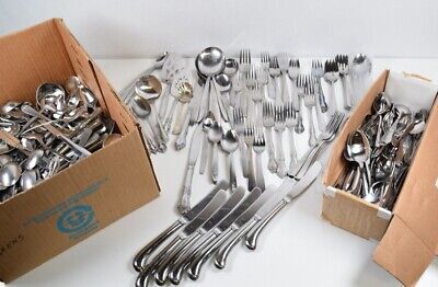 Vintage 26 Pounds Mixed Lot of Stainless Steel Serving Pieces and Flatware