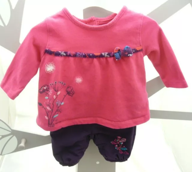 La Compagnie des Petits ensemble haut fuschia et pantalon prune bébé 1 mois