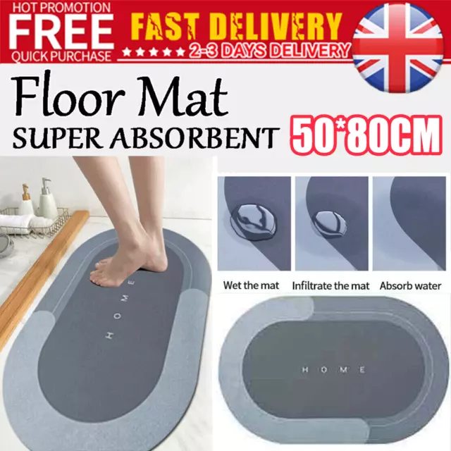 Super Absorbent Bath Mat Non-Slip Quick Drying Bathroom Rug door Floor Carpet UK