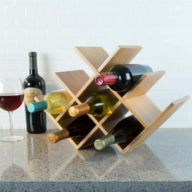 Wooden Bamboo 8 Bottle Wine Rack Counter Table Top Free Standing Elegant