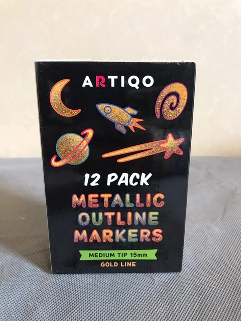 artiqo12 pack metalic outline markers medium tip gold line