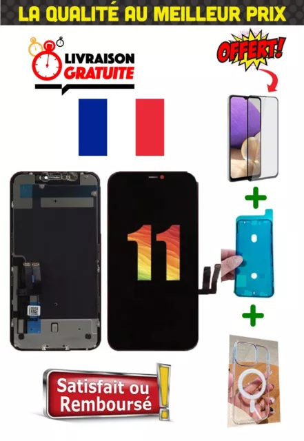 Ecran Complet IPhone 11 OLED : Vitre Tactile + LDC Noir  + Verre trempé