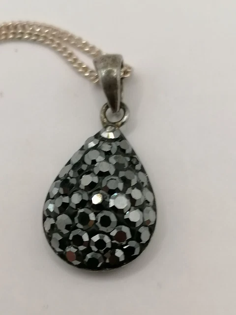 Chaîne Fine En Argent 925 Avec Pendentif Goutte Noire - Occasion, Très Bon état