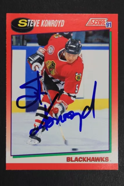 Steve Konroyd Blackhawks Autographed 1991 Score #189 Signed NHL Hockey Card