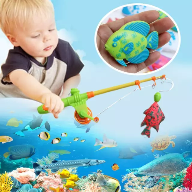 Set Magnetic Fishing Rod + 6 Kinds Fish Model Bath Kids Toy For Baby Child J4G5