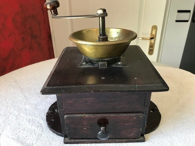 MOULIN À CAFÉ ancien - Moulin caisse bois - Trémie laiton EUR 80,00