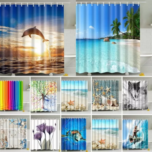 Waterproof Polyester Fabric Bathroom Shower Curtain Sheer Panel Decor 12 Hooks U