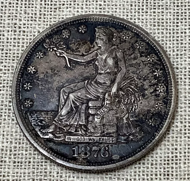 1876 P Seated Liberty Silver Trade Dollar US Coin