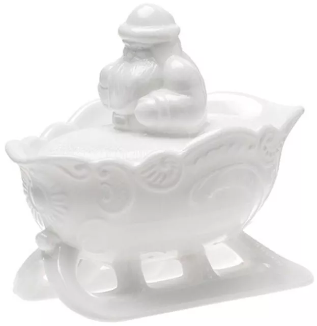 Santa on Sleigh Candy Dish - Christmas Holiday - Milk Glass - Mosser USA