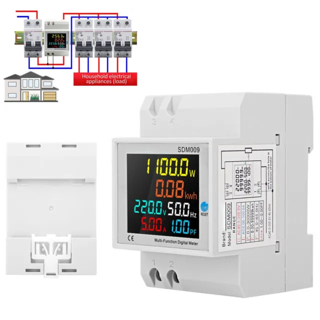 AC 40-300V 63A LCD Voltmeter Ammeter Din Rail Power Energy Wattmeter Monitor