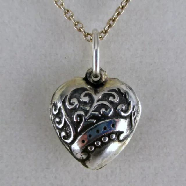 Sterling Silver PUFFY HEART Charm for Bracelet PENDANT Antiqued or Gold Vermeil