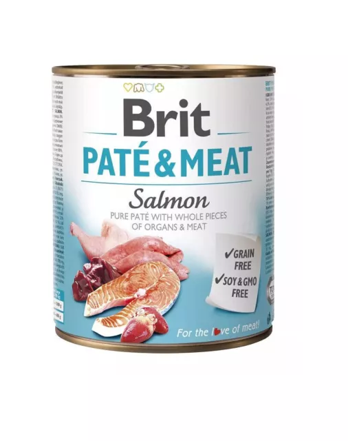 6* BRIT PATE & MEAT SALMON Lata de comida húmeda para perros 800g