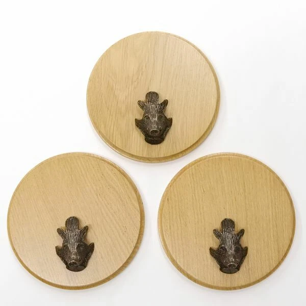 3 Pieza Keilerschilder Redondo Roble Claro AF15cm Con 3 Jabalí Cabeza Decoración 2