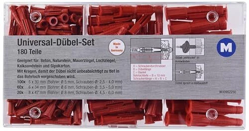 Metafranc 952250 Assortiment de 180 chevilles universelles Ø 5/6/8 mm