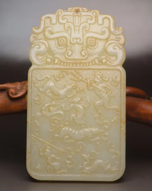 Chinese Antique Natural Hetian Jade Carved Exquisite Statue Pendant Jewelry Art