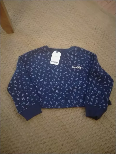 NEXT Girls Navy Floral Cropped Crew Neck Jumper 5 Years BNWT 💞