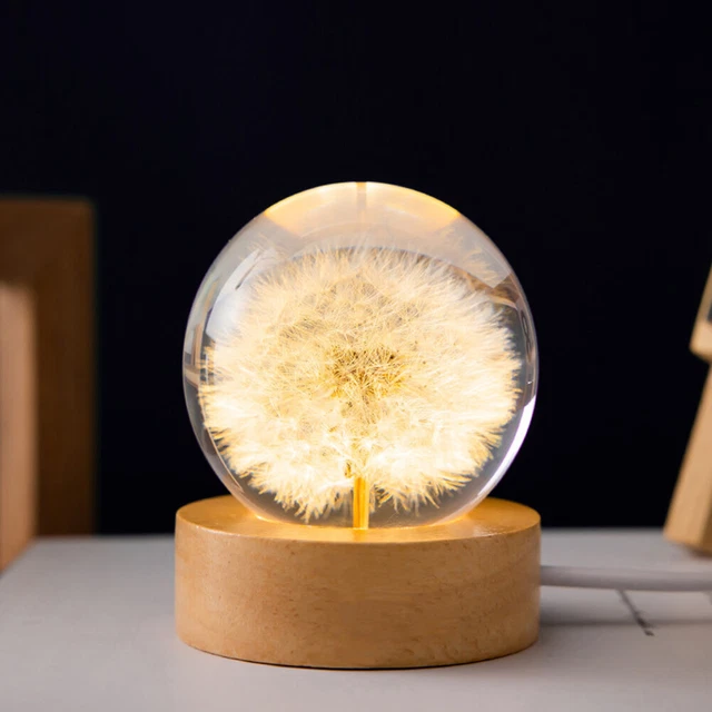 FOREVER FLOWERS CRYSTAL Ball Light with Woodern Base Round Ball Night