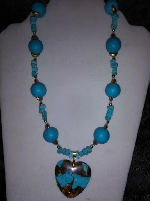 Artisan Breyla's Dream Beaded turquiose & bornite new Necklace heart pendant