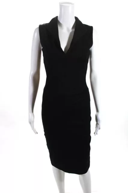 Kimberly Ovitz Women's Collar V Neck Sheath Dress Black Size 2
