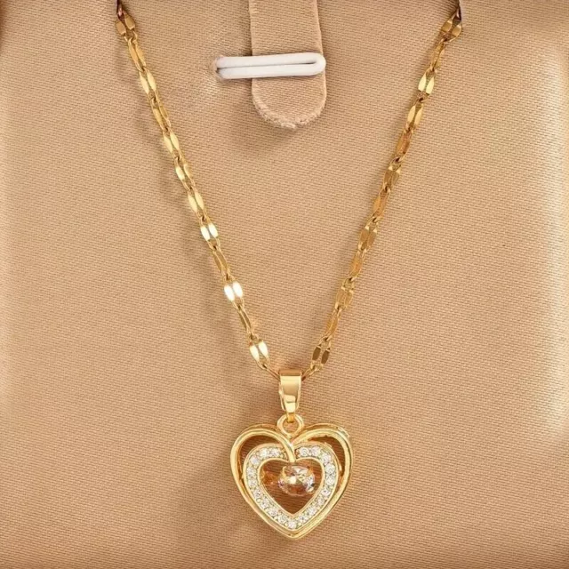 Fashion 18K Gold Plated Golden Double Heart Love Pendant Necklace Jewelry Golden