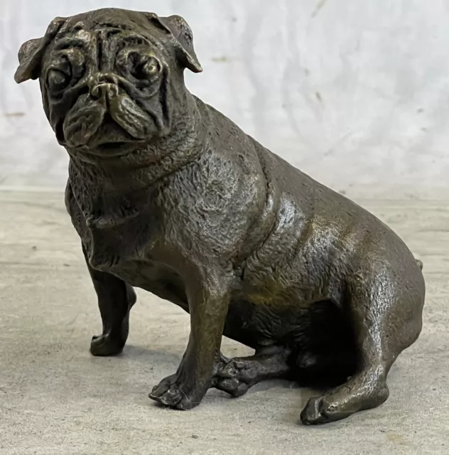 Bronze Sculpture Main Fabriqué Statue Animal Anglais Bulldog Chien Figurine Art