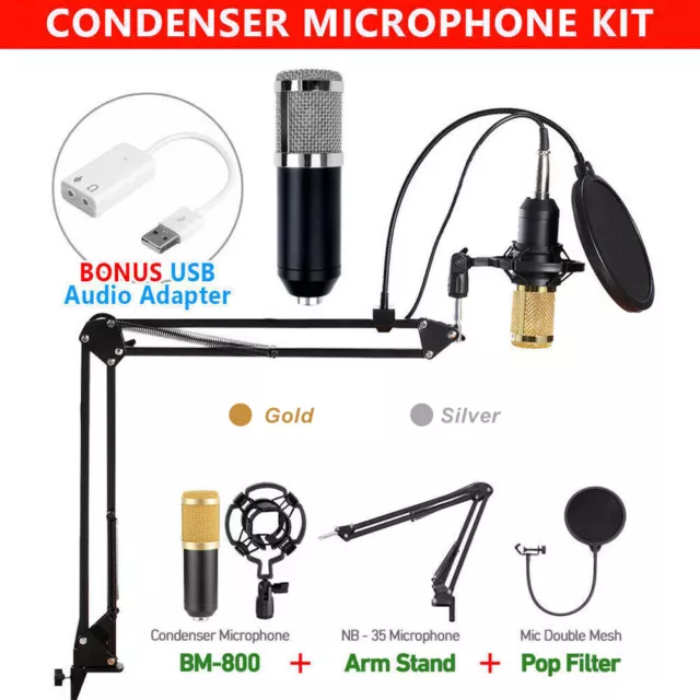 BM800 Condenser Microphone Kit Studio Suspension Boom Scissor Arm Sound Card