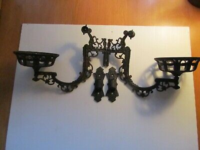 Vintage Matched Pair Cast Iron Oil Lamp Swing Arm Holder Wall Mount Bracket Nut