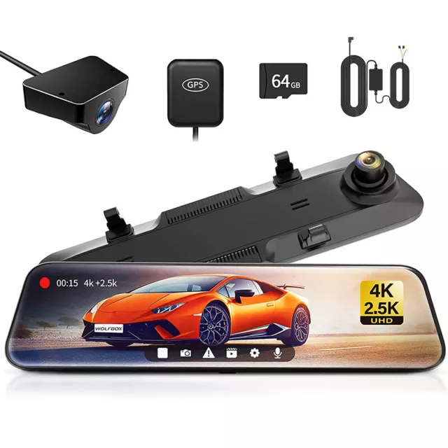 WOLFBOX G900 Dashcam 4K Spiegel Dashcam Vorne und Hinten Dashcam für Auto