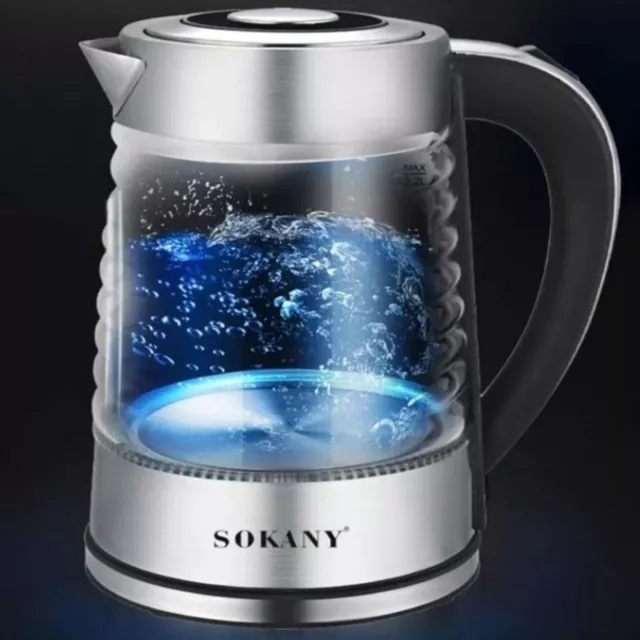 Sokany 2,2 l Wasserkocher Glas Edelstahl stehlen schnell kochend LED 2000 Watt SK-1027 2