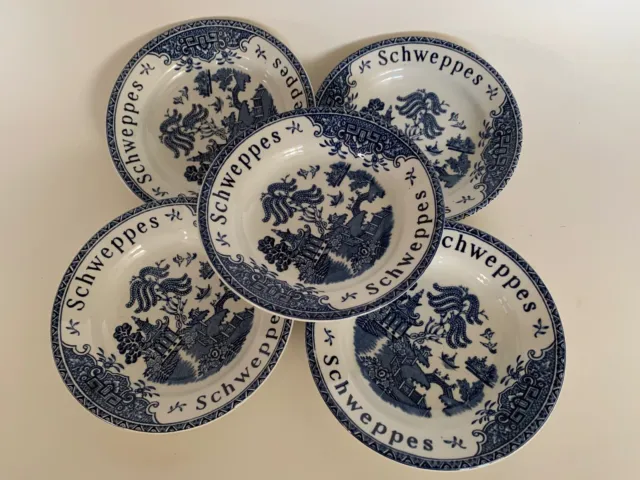 Vintage Enoch Wedgwood Tunstall Ltd Blue Willow Schweppes Tip Bowls - set of 5
