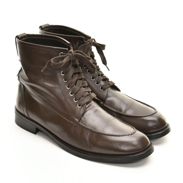 MEN BLOOMINGDALES LACE Up Ankle Boots 11 M Brown Leather Round Moc Shoes Italy 45.20 PicClick UK