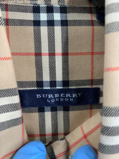Burberry Mens Beige Plaid Cotton Long Sleeve Button-Up Shirt Size M COA 3