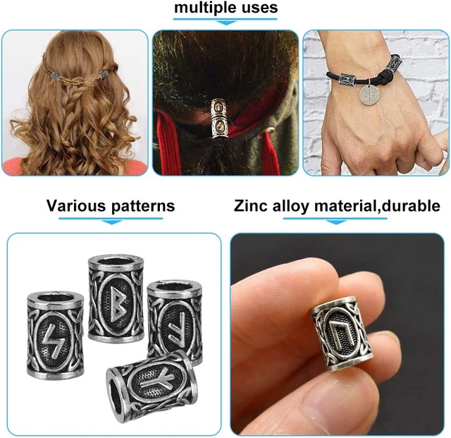 DECARETA Beard Beads for Men,24 Piece Vikings Runes Beads Norse Dreadlock Beads 3