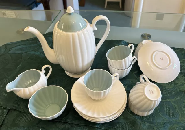 SUSIE COOPER WHITE FLUTE COFFEE  WITH  POT, six cups and saucers, sugar creamer