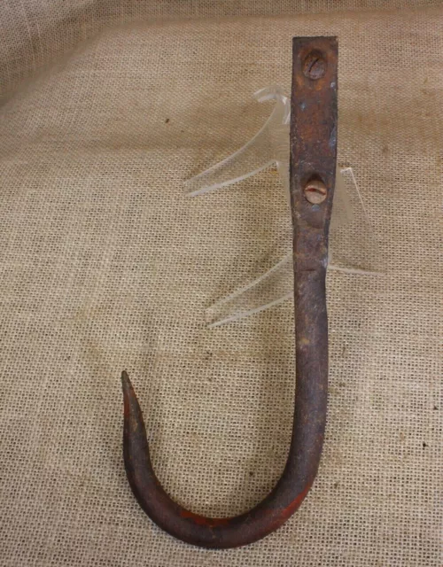 Vintage Old Smokehouse Large Meat Hook Hearth Blacksmith 9” Wrought Iron Barn 2