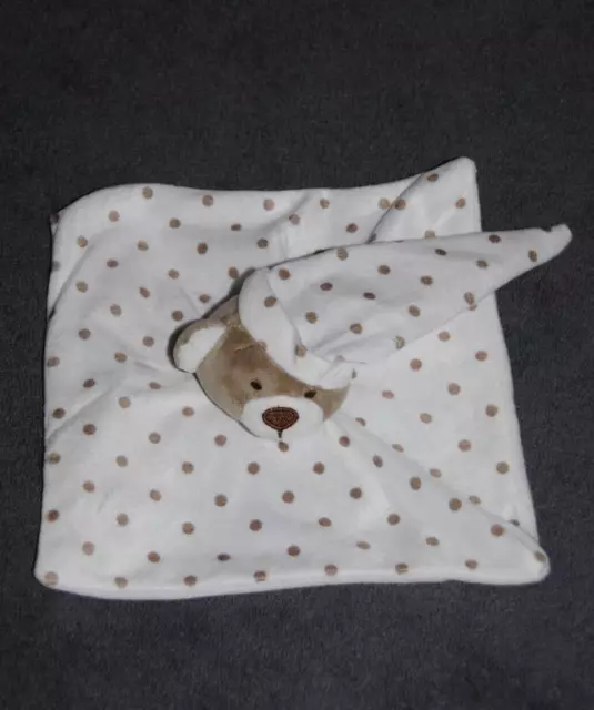 Doudou Plat Ours Beige Carré Blanc Pois Long Bonnet Inconnu  Etat NEUF