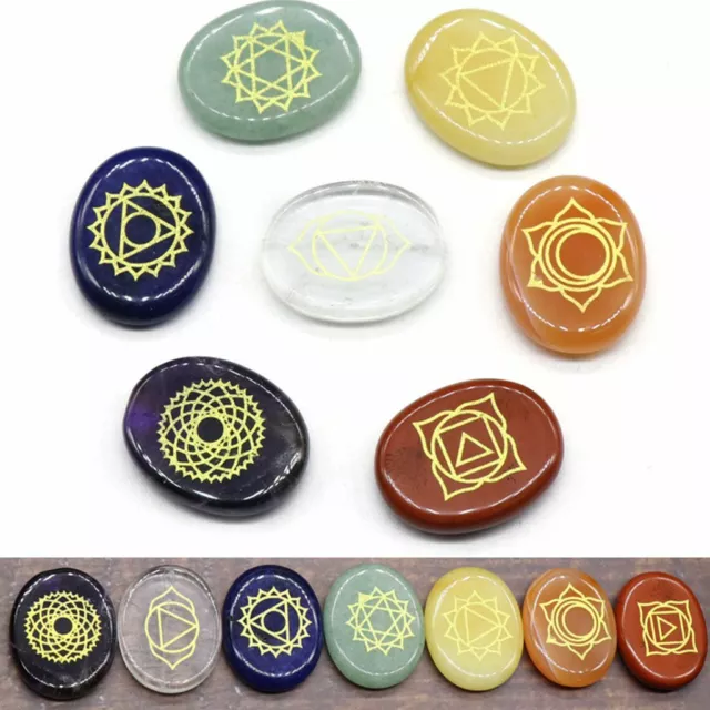 Set 7PCS Chakra Stones Crystal Reiki Healing Energy Palm Natural Gemstone Quartz