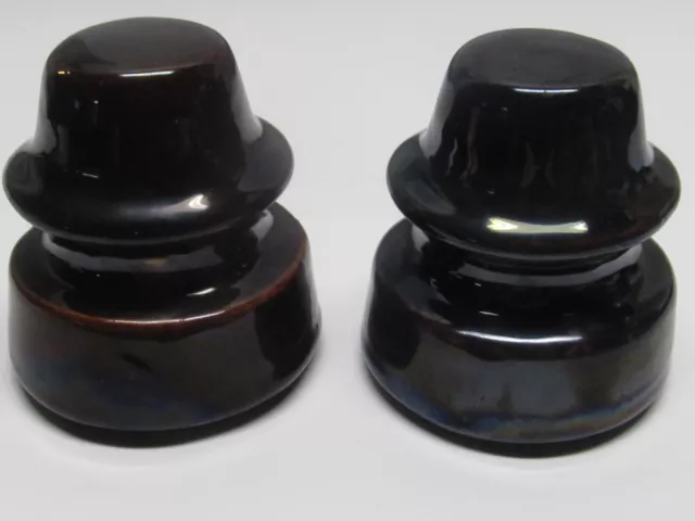 Vintage Ceramic Porcelain Dark Brown Glaze Insulator Lot Of 2