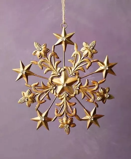 NEW  Anthropologie Terrain Gold Star Snowflake Iron Bejeweled 7” Tree Ornament