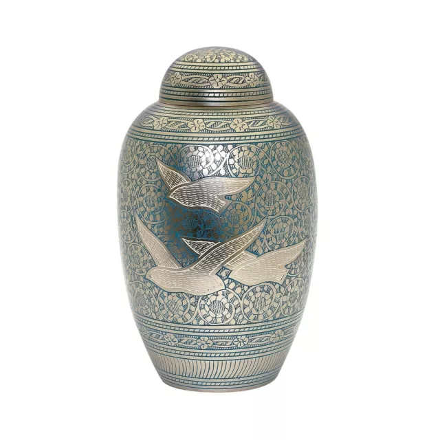 Blue Cremation Urn Adult Urn for Ashes Funeral Memorial Large Urn Flying Birds