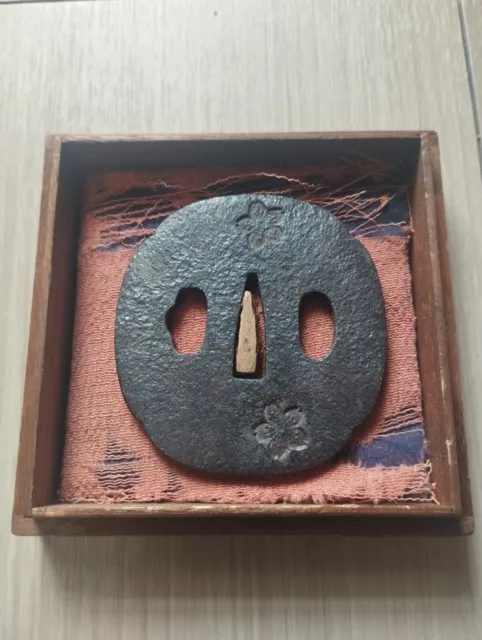 SAKURA TSUBA Samurai Sword guard Japanese Katana Blade antique Art Edo