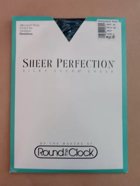 Montgomery Ward Round the Clock Sheer Perfection Pantyhose Navy szA vintage 1990