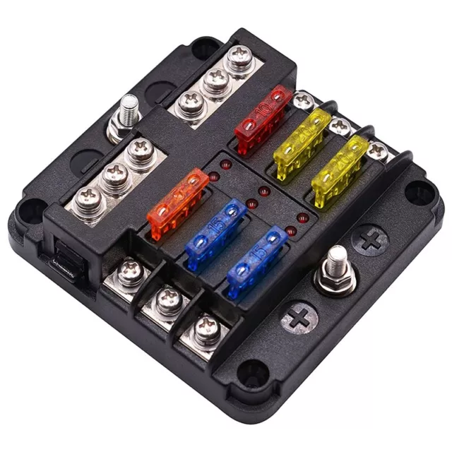 Fuse Box with Negative Bus, 6 Way Blade Fuse Holder  with LED Indicator for3805