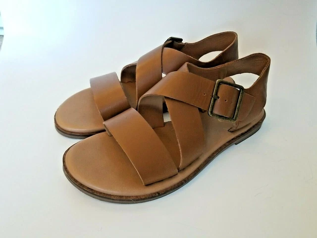 Franco Sarto Brown Flat Leather Sandals Criss Cross Strap Kara 7.5M Comfort