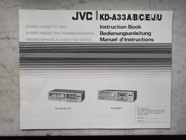 JVC KD-A33 A/B/C/E/J/U  Manuale originale piastra registrazione a cassette KDA33