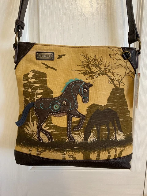 BEAUTIFUL CHALA Safari Collection HORSE Canvas Crossbody - Adj. Strap - Brown