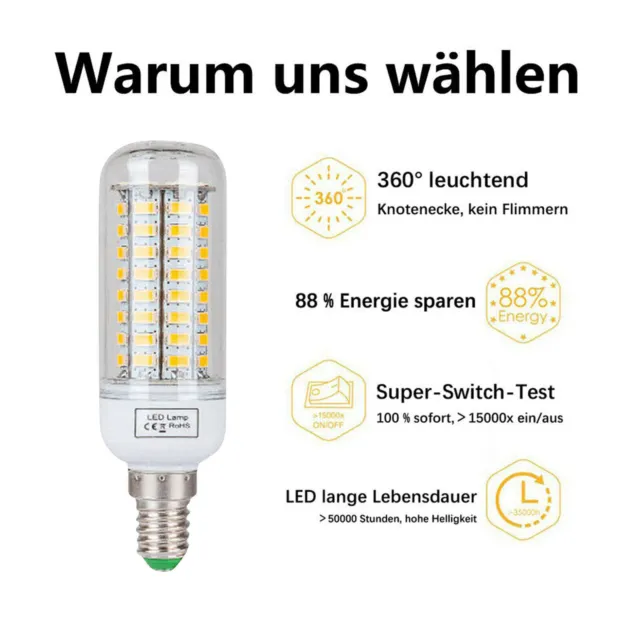 5x E27 E14 LED Glühbirne Birne Mais Licht Leuchtmittel Warm/Kalt Weiß 5730 SMD 2