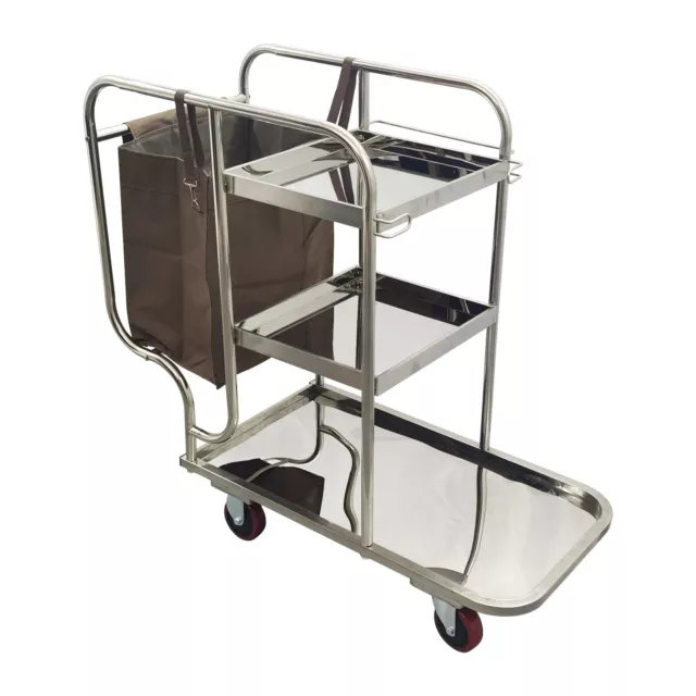 Hotel Cleaning Car Tool Car Stainless Steel Three-tier Shelf Janitor Cart With C