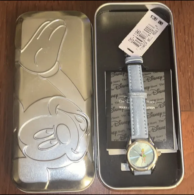 1990s Tinker Bell Fossil Watch The Disney Store Exclusive Light Blue Leather NIB