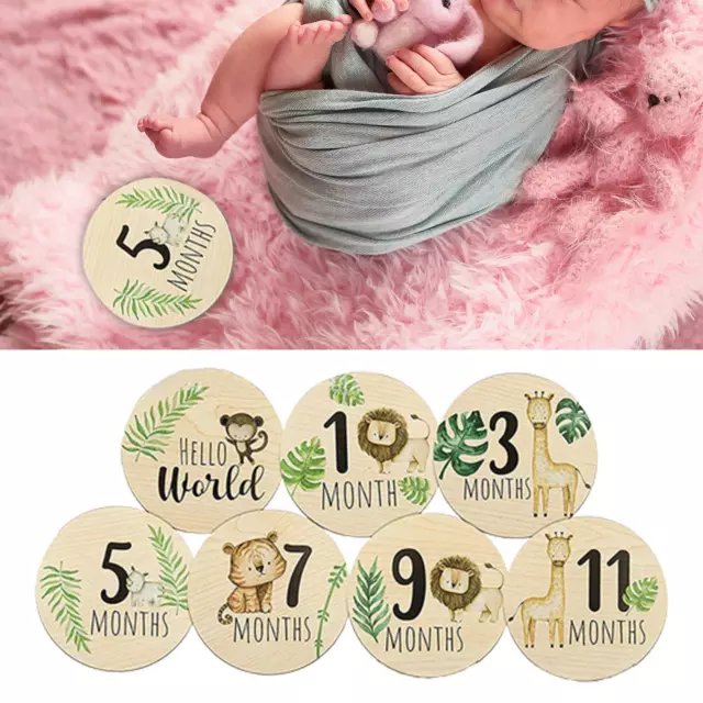 7x cartes d'étape de bébé cartes mensuelles en bois rondes pour la